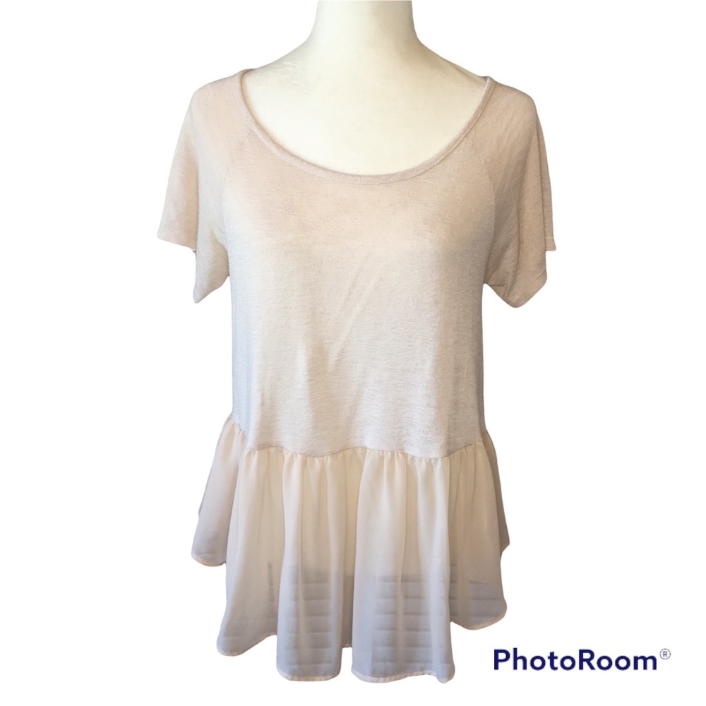 Altar’d State OATMEAL OFF-WHITE LIGHTWEIGHT BABYDOLL TOP, CHIFFON PEPLUM